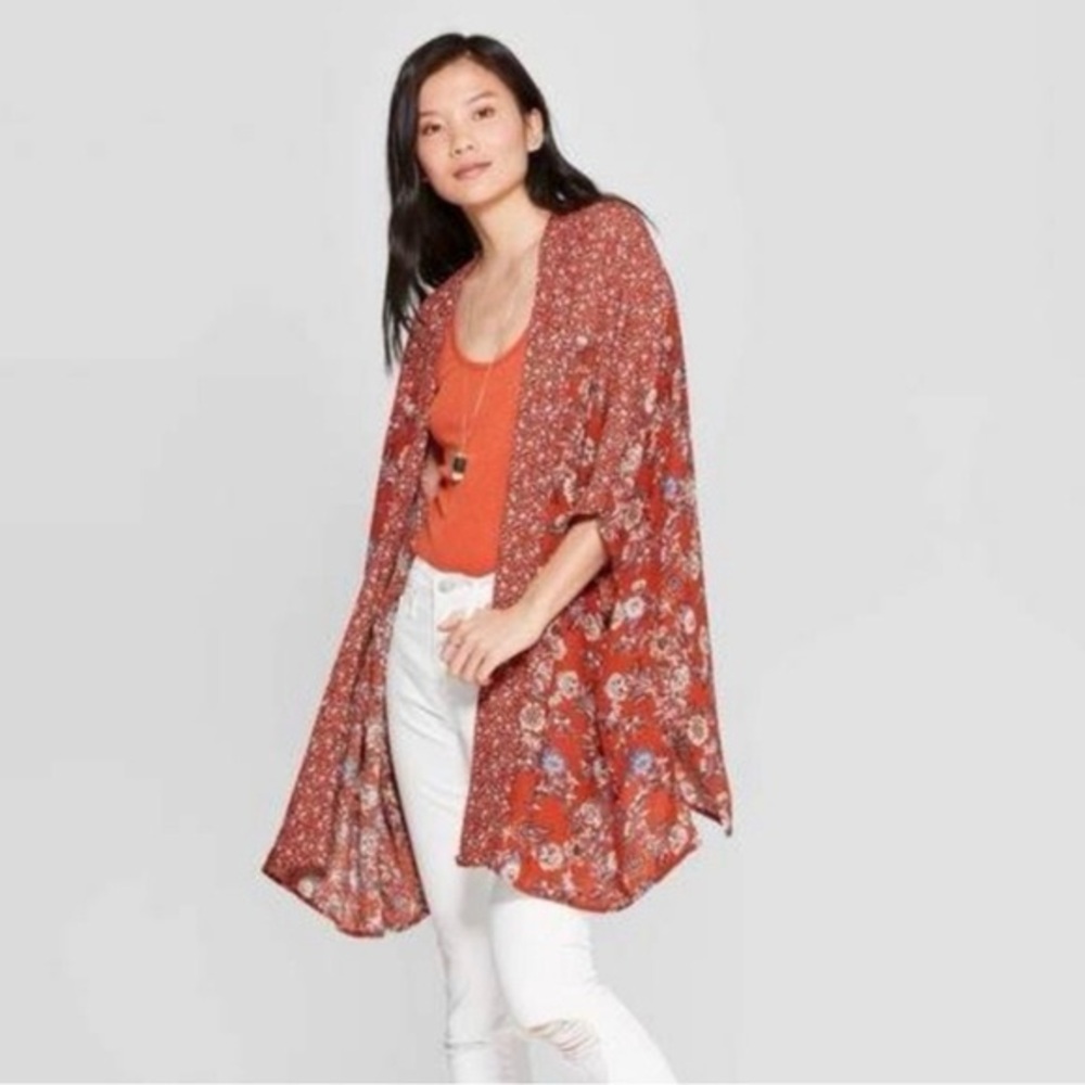 Knox Rose rusty red floral kimono EUC. Matilda Jane vibes!